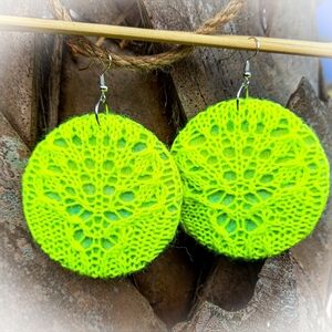 Neon Yellow Green Knit Earrings